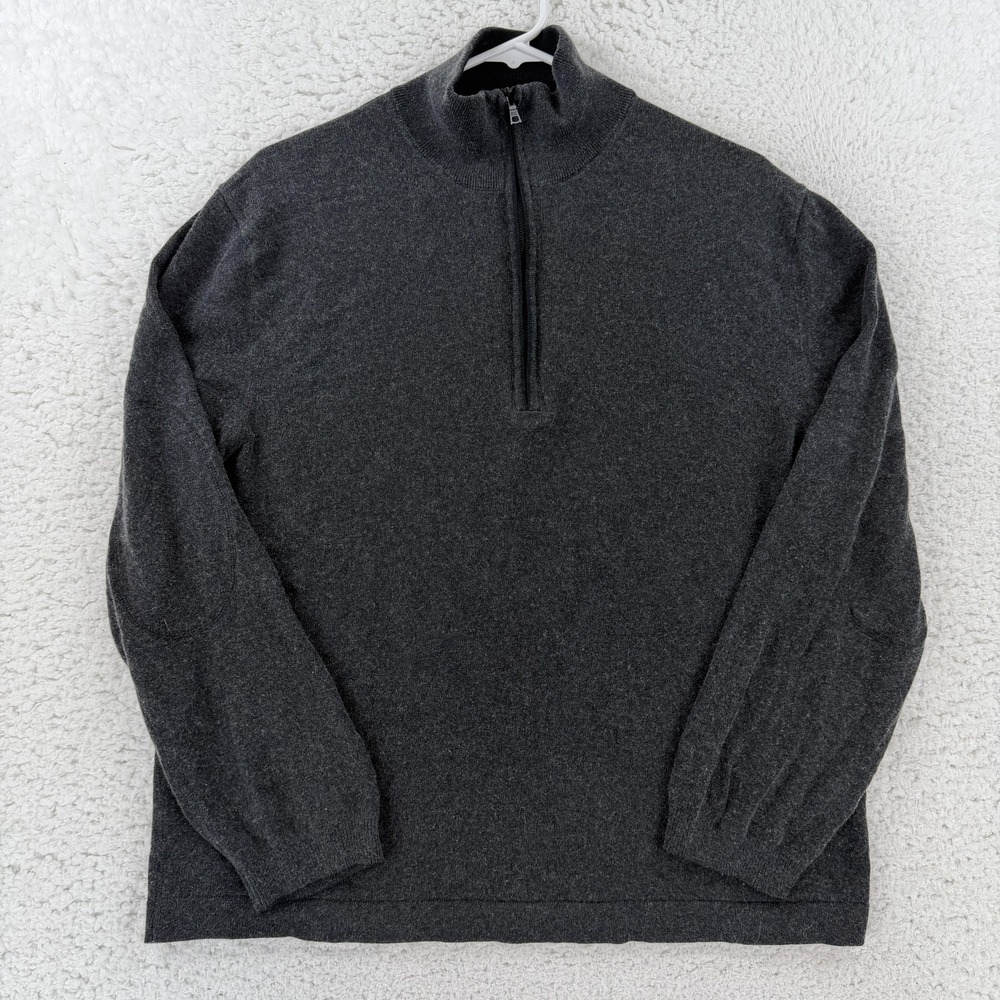 Banana Republic Sweater Mens Large Gray Silk Cashmere 1/4 Zip Mock Neck Pullover